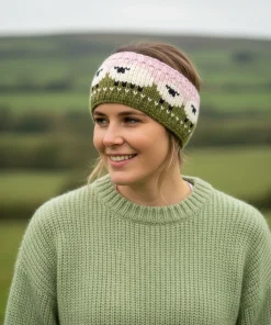Pure Wool Hand Knitted Headband Sheep Design HB68 Baby Pink