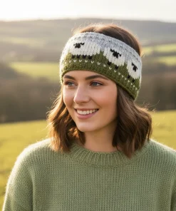 Pure Wool Hand Knitted Headband Sheep Design HB68 Light Grey