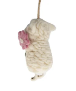 Handmade Wool Felt Sheep Holding Pink Flowers Ornament - Image 3