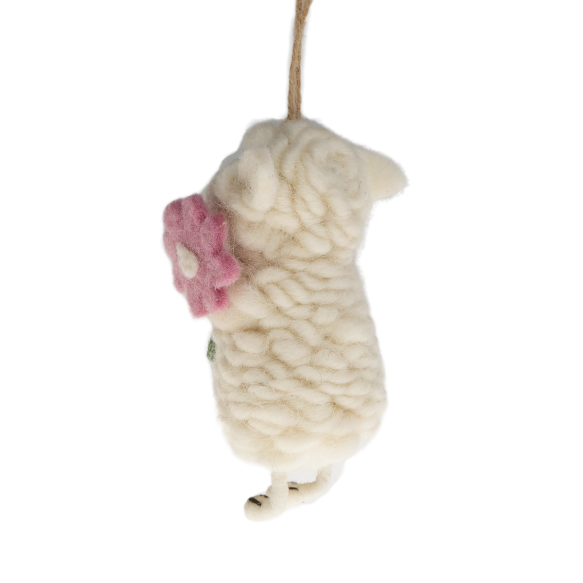 Handmade Wool Felt Sheep Holding Pink Flowers Ornament - Image 3