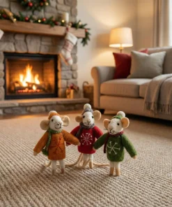 Handmade Wool Felt Mouse Hanging Red Snowflake Jumper Ornament - Image 7