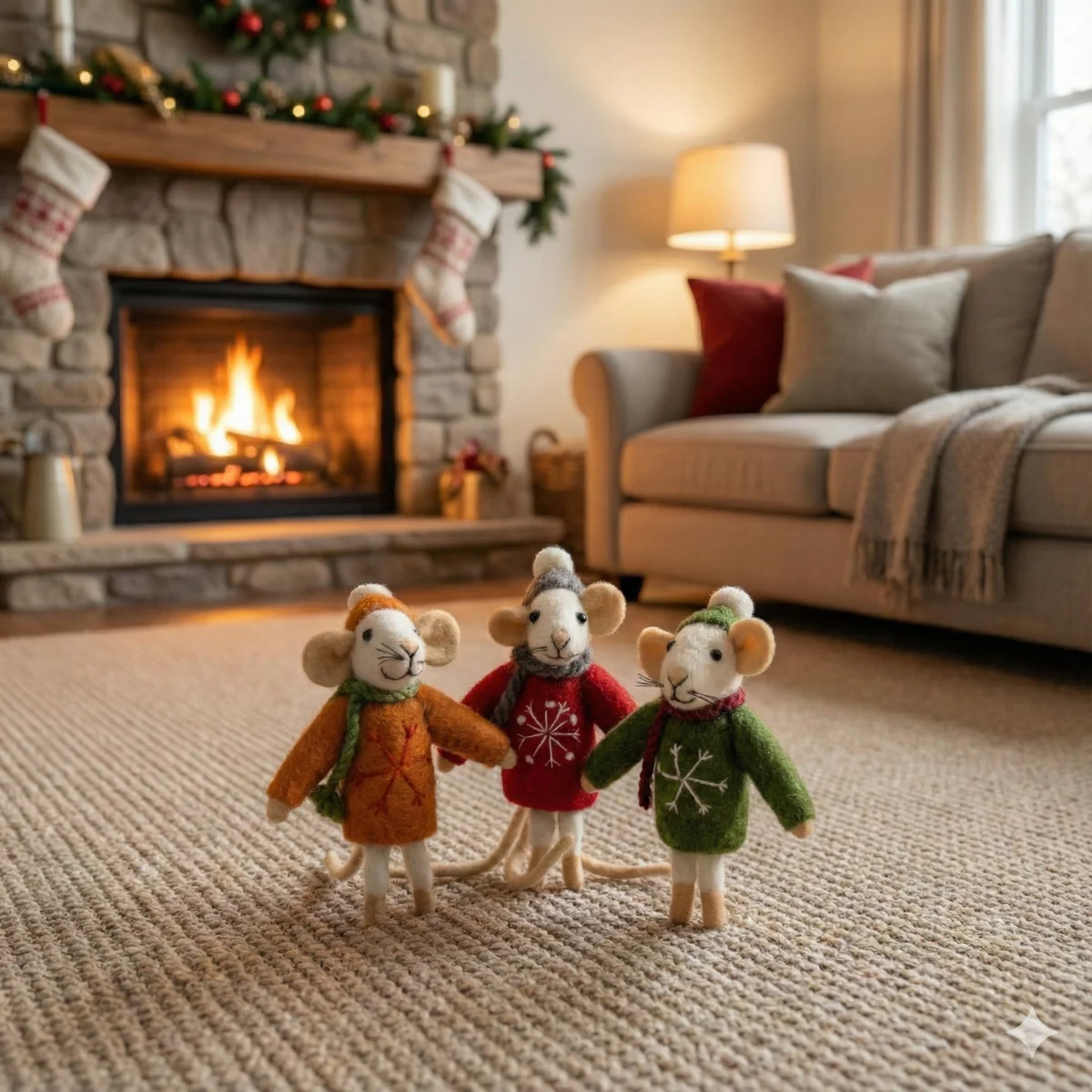 Handmade Wool Felt Mouse Hanging Red Snowflake Jumper Ornament - Image 7