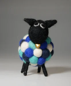 Handmade Felt Blue Multicoloured Sheep Seán With Black Head Ornament Farm Animals