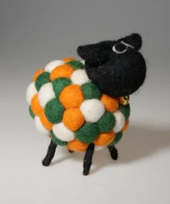 Handmade Felt Sheep Paddy With Black Head Ornament Farm Animal Irish Flag Colours