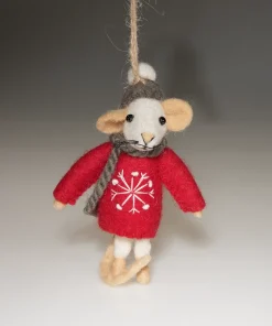 Handmade Wool Felt Mouse Hanging Red Snowflake Jumper Ornament