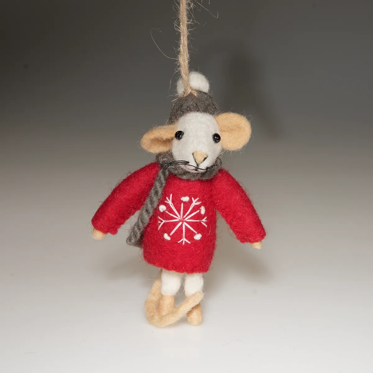 Handmade Wool Felt Mouse Hanging Red Snowflake Jumper Ornament