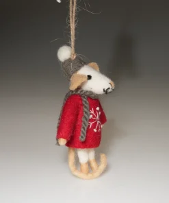 Handmade Wool Felt Mouse Hanging Red Snowflake Jumper Ornament - Image 3