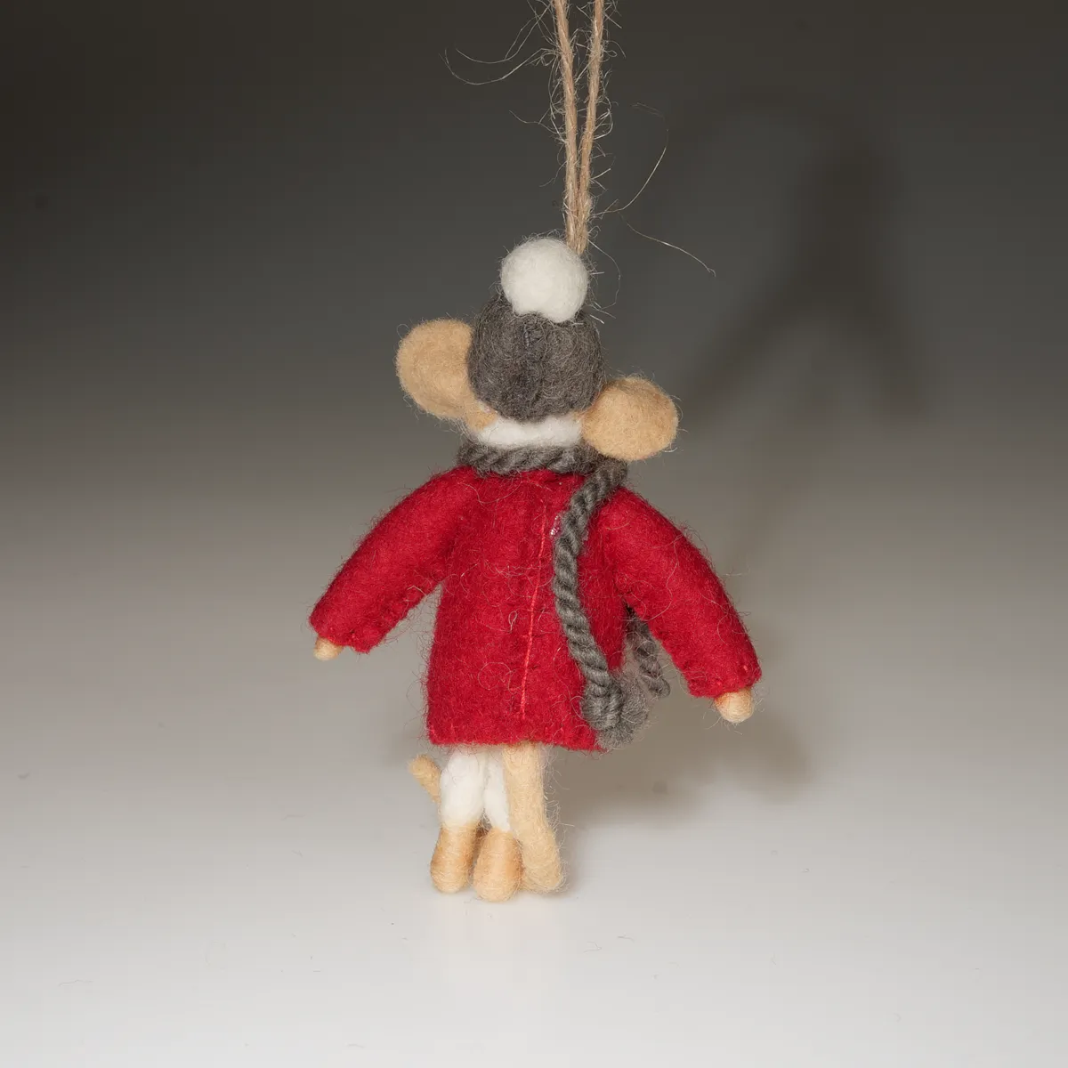 Handmade Wool Felt Mouse Hanging Red Snowflake Jumper Ornament - Image 2