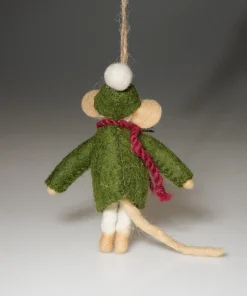 Handmade Wool Felt Mouse Hanging Green Snowflake Jumper Ornament - Image 2