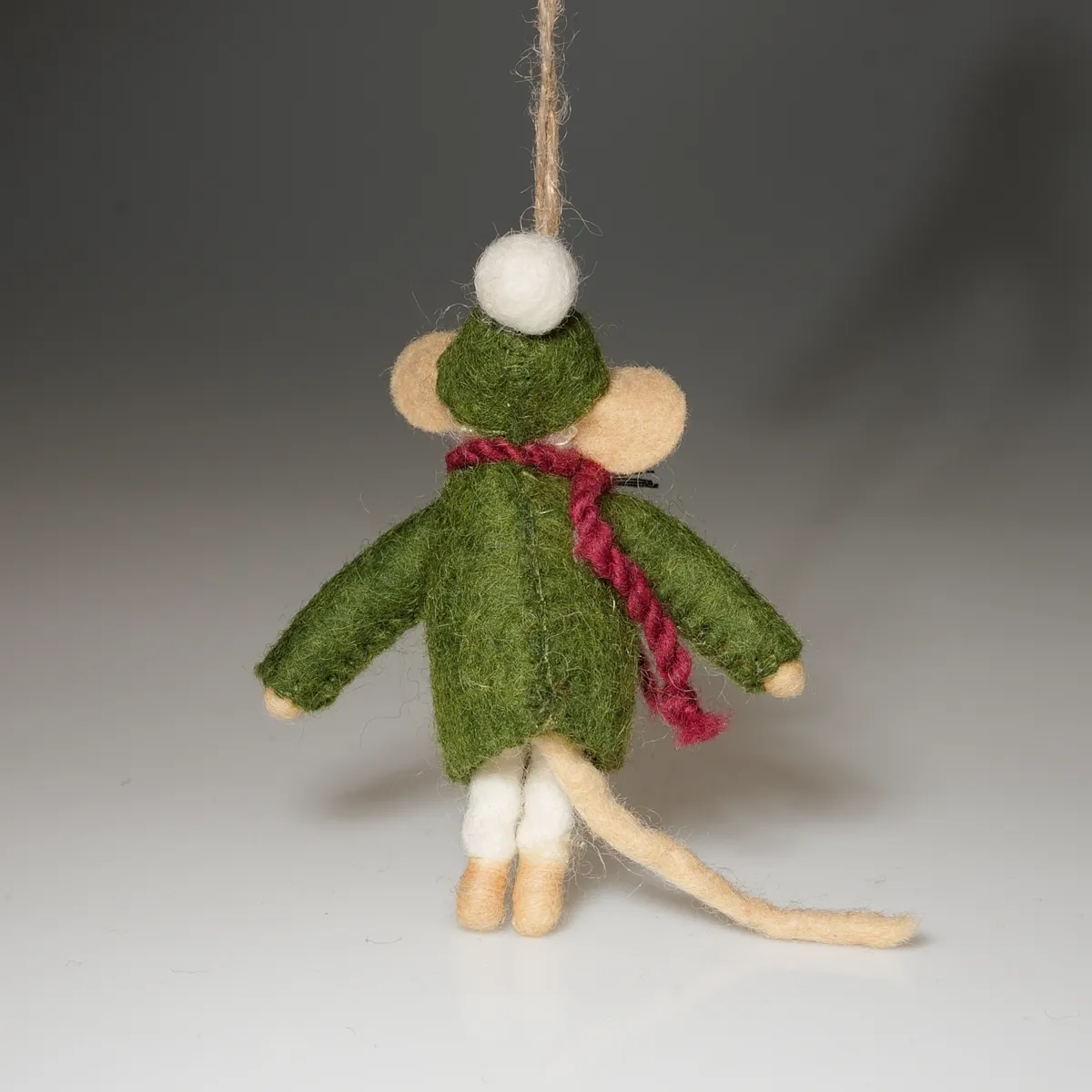 Handmade Wool Felt Mouse Hanging Green Snowflake Jumper Ornament - Image 2