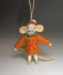 Alternative view of Handmade Wool Felt Mouse Hanging Orange Snowflake Jumper Ornament