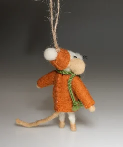 Handmade Wool Felt Mouse Hanging Orange Snowflake Jumper Ornament - Image 3