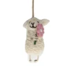 Handmade Wool Felt Sheep Holding Pink Flowers Ornament