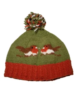 Alternative view of Hand Knit Pure Wool Bobble Beanie Robin Design NK008 Green Fine Knit