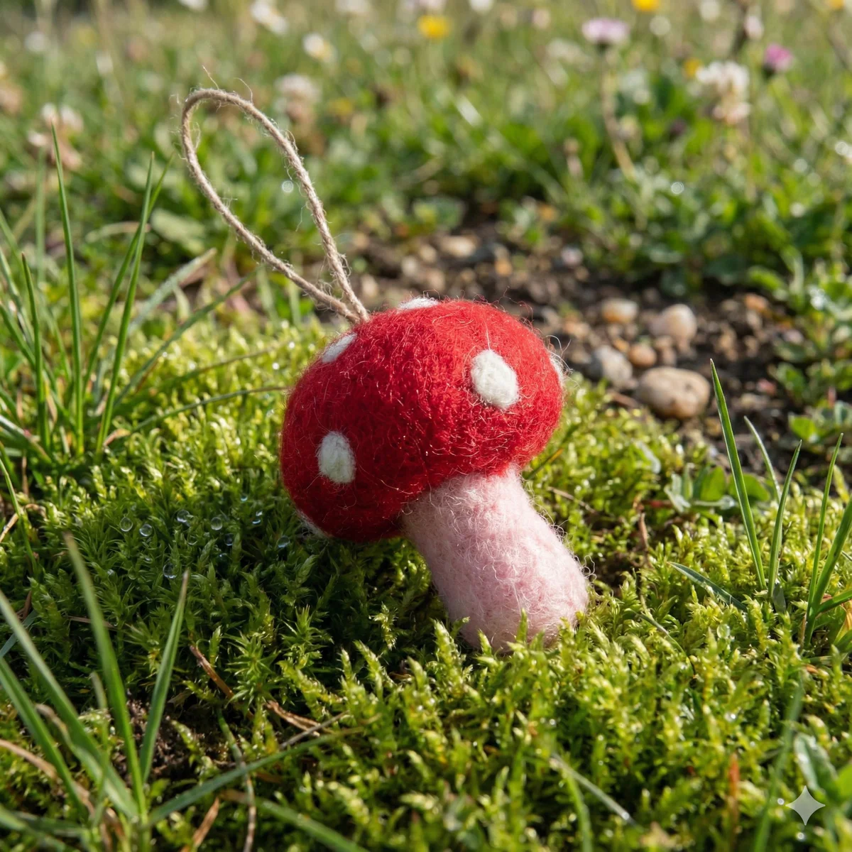 Handmade Wool Felt Red Mushroom Decoration Ornament - Image 3