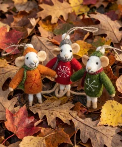 Handmade Wool Felt Mouse Hanging Orange Snowflake Jumper Ornament - Image 4