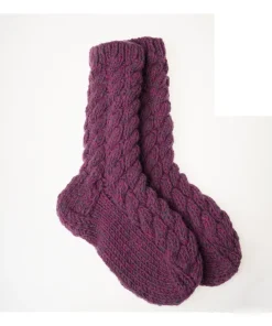 Pure Wool Hand Knit Chunky Warm Aran Cable Pattern Ladies Winter Socks Heather Pink PNSK003 - Image 3
