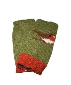 Alternative view of Pure Wool Hand Knitted Fingerless Mitten or Handwarmers NK008HW ROBIN GREEN