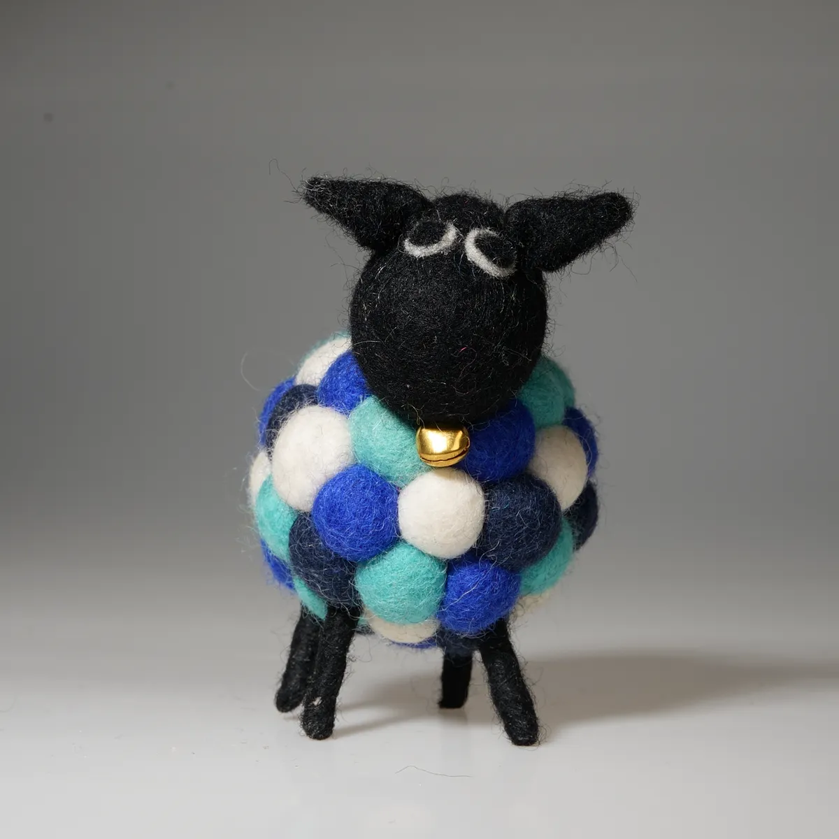 Handmade Felt Blue Multicoloured Sheep Seán With Black Head Ornament Farm Animals