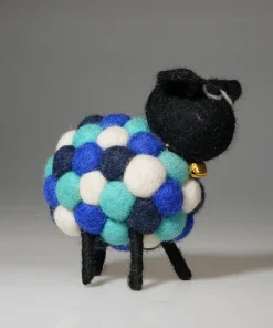 Alternative view of Handmade Felt Blue Multicoloured Sheep Seán With Black Head Ornament Farm Animals
