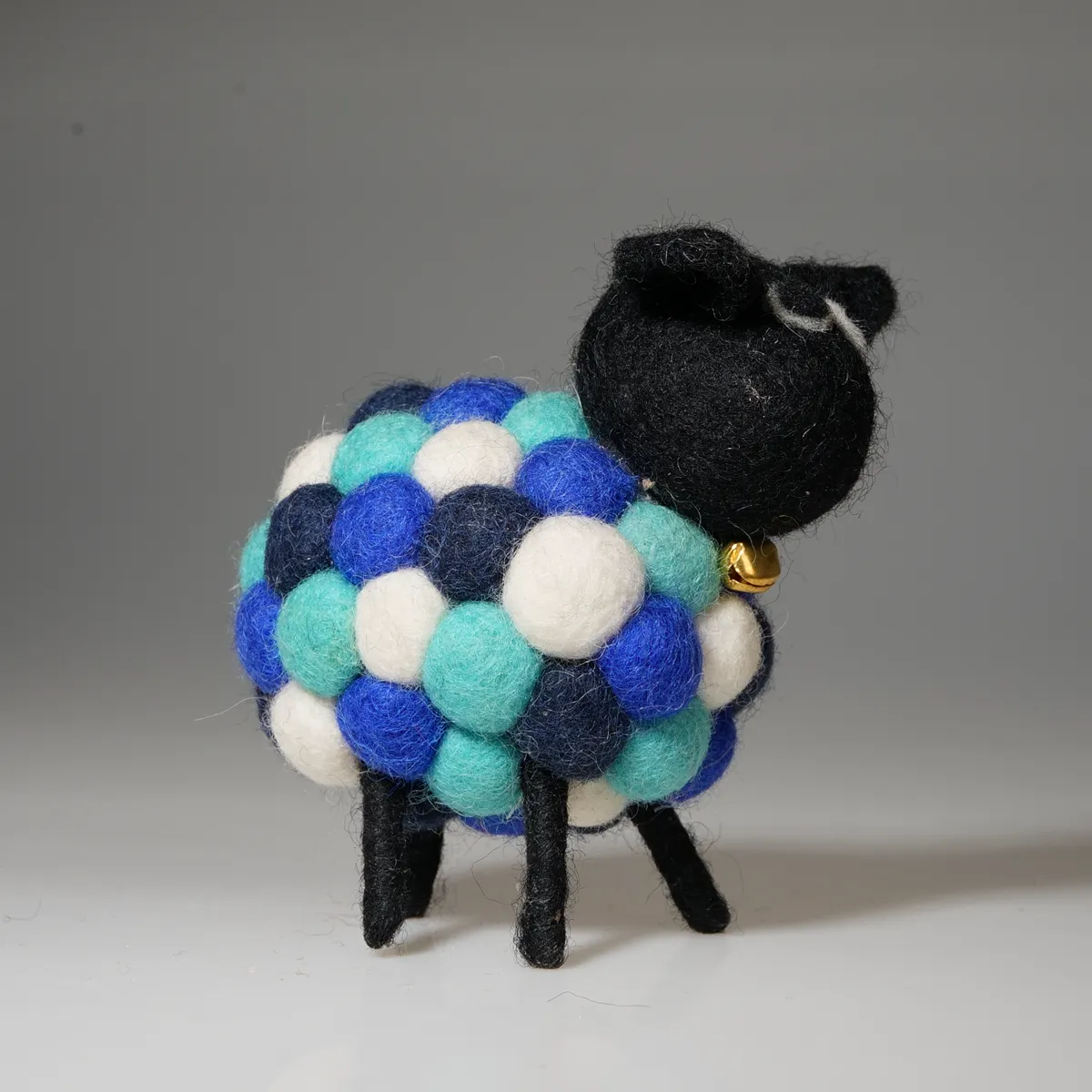 Handmade Felt Blue Multicoloured Sheep Seán With Black Head Ornament Farm Animals - Image 2