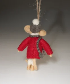 Alternative view of Handmade Wool Felt Mouse Hanging Red Snowflake Jumper Ornament