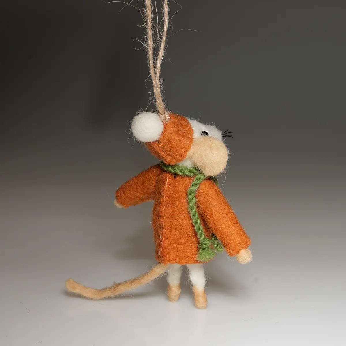 Handmade Wool Felt Mouse Hanging Orange Snowflake Jumper Ornament - Image 3
