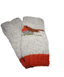 Alternative view of Pure Wool Hand Knitted Fingerless Mitten or Handwarmers NK008HW ROBIN GREY