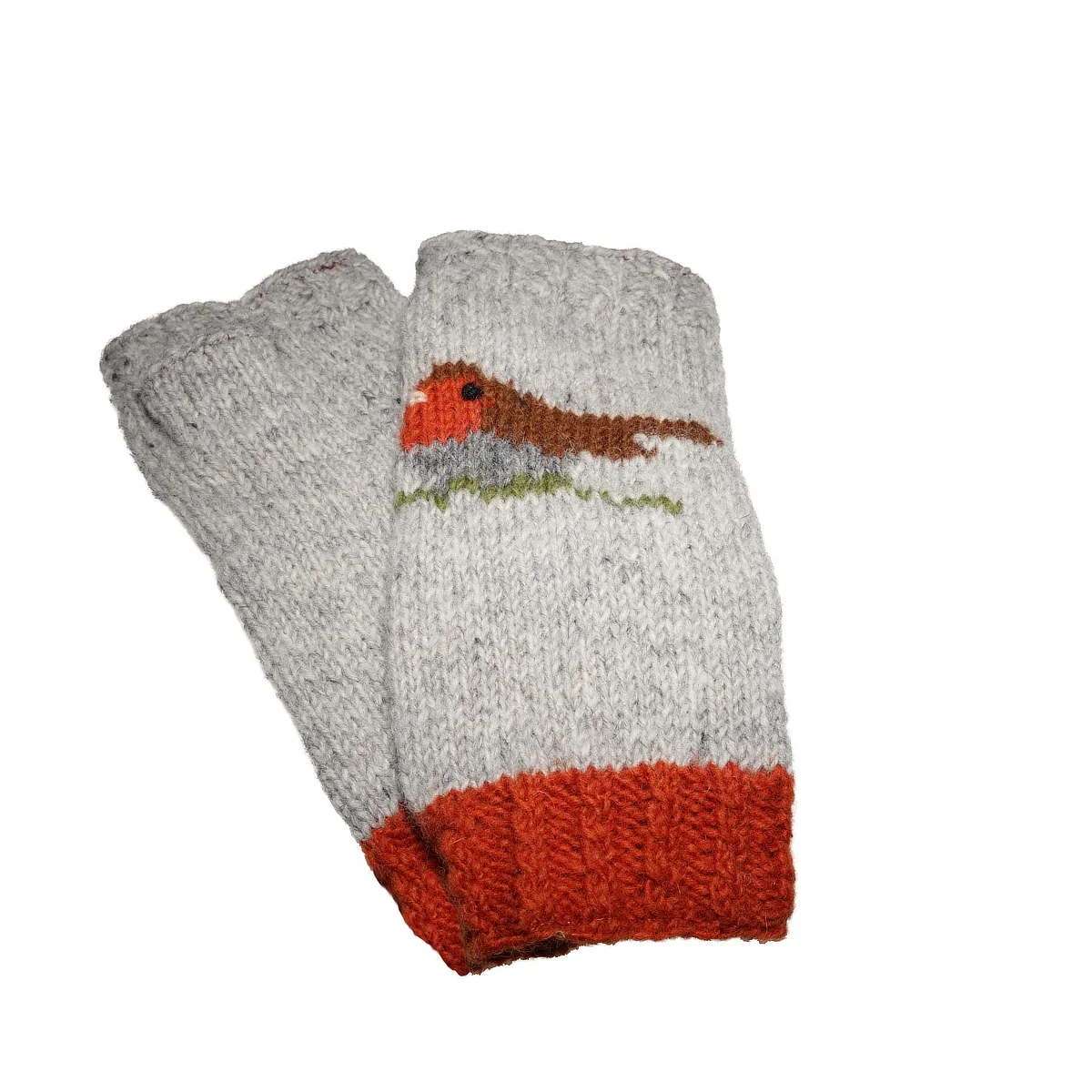Pure Wool Hand Knitted Fingerless Mitten or Handwarmers NK008HW ROBIN GREY - Image 2