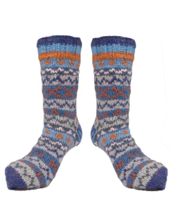 Alternative view of Pure Wool Hand Knit Chunky Warm Men's Winter Socks Fair Isle Design Heather Blue SCSK010