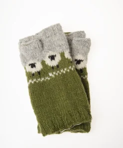 Alternative view of Pure Wool Hand Knitted Fingerless Mitten or Handwarmer NK689HW Light Grey