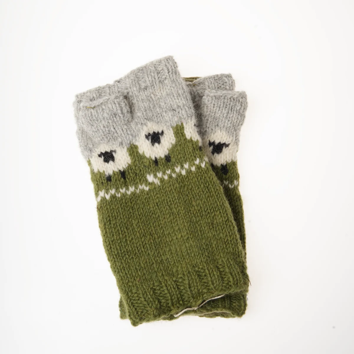 Pure Wool Hand Knitted Fingerless Mitten or Handwarmer NK689HW Light Grey - Image 2