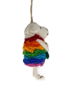 Alternative view of Handmade Wool Felt Rainbow Sheep With White Flower Hanging Ornament