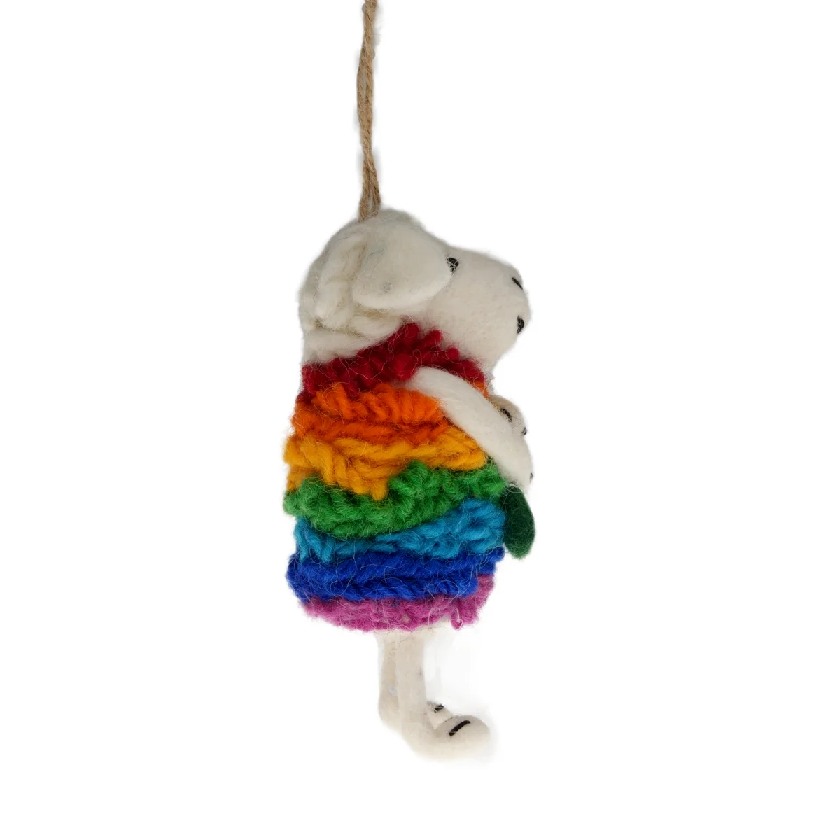 Handmade Wool Felt Rainbow Sheep With White Flower Hanging Ornament - Image 2