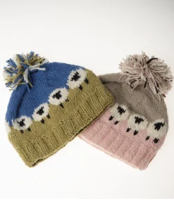 Kids Pure Wool Hand-knit Bobble Beanie Sheep Design Fine Knit PN099