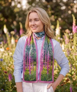 100% Mulberry Silk Scarf Versatile Double-sided Long Scarf Irish Painting Foxglove Flowers