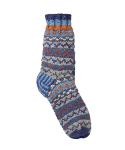 Pure Wool Hand Knit Chunky Warm Men's Winter Socks Fair Isle Design Heather Blue SCSK010 - Image 3