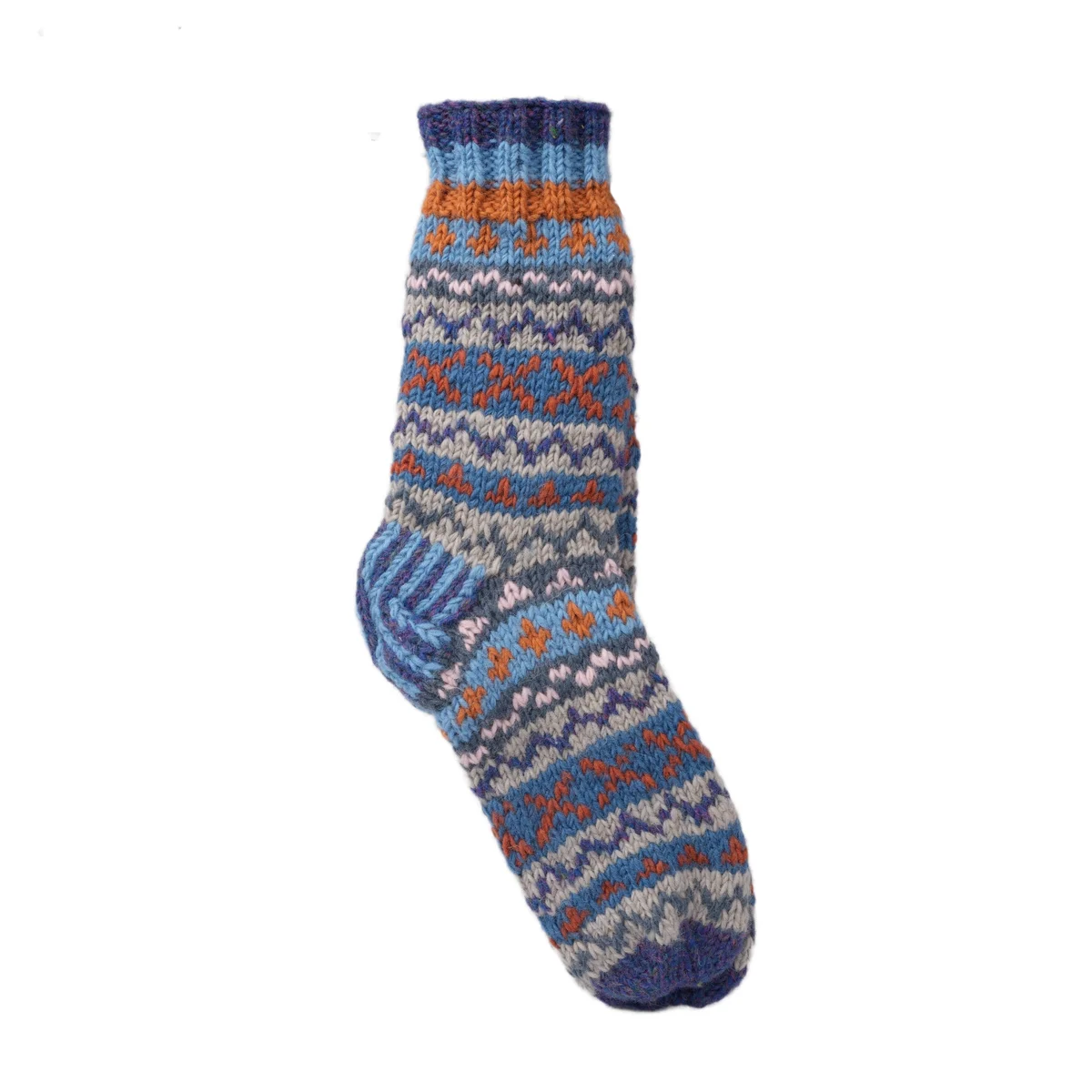 Pure Wool Hand Knit Chunky Warm Men's Winter Socks Fair Isle Design Heather Blue SCSK010 - Image 3