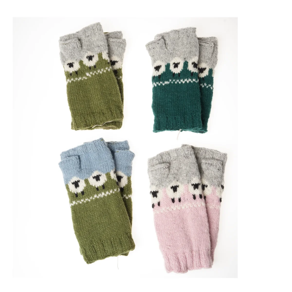 Pure Wool Hand Knitted Fingerless Mitten or Handwarmer NK689HW Light Grey - Image 4