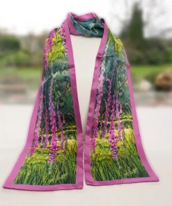 100% Mulberry Silk Scarf Versatile Double-sided Long Scarf Irish Painting Foxglove Flowers - Image 2