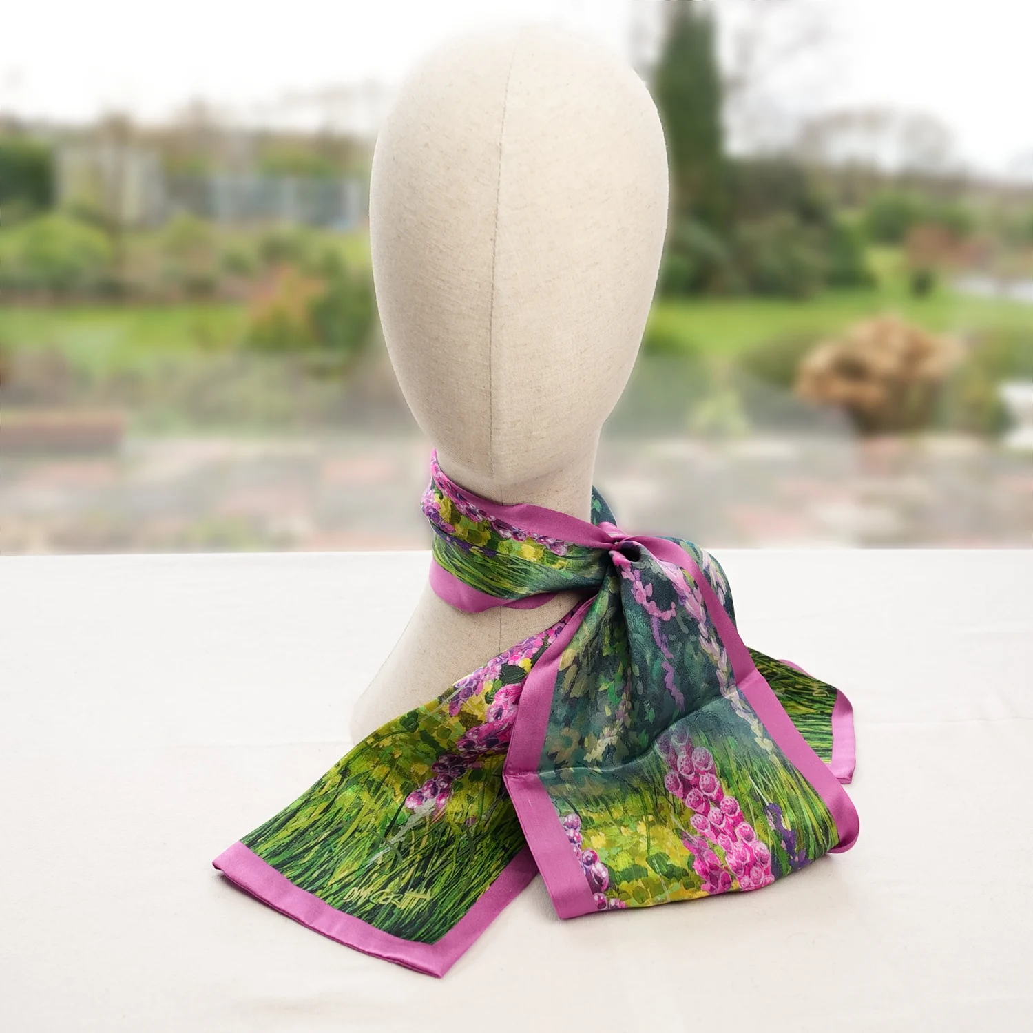 100% Mulberry Silk Scarf Versatile Double-sided Long Scarf Irish Painting Foxglove Flowers - Image 3