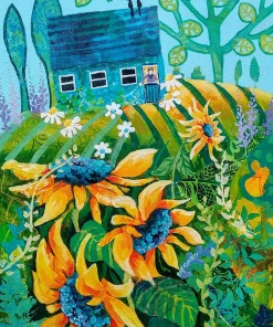 100% Mulberry Silk Scarf Versatile Double-sided Long Scarf Irish Painting of Sunflowers - Image 4