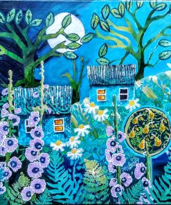 Alternative view of 100% Mulberry Silk Scarf Versatile Double-sided Long Scarf Delphiniums in the Moonlight