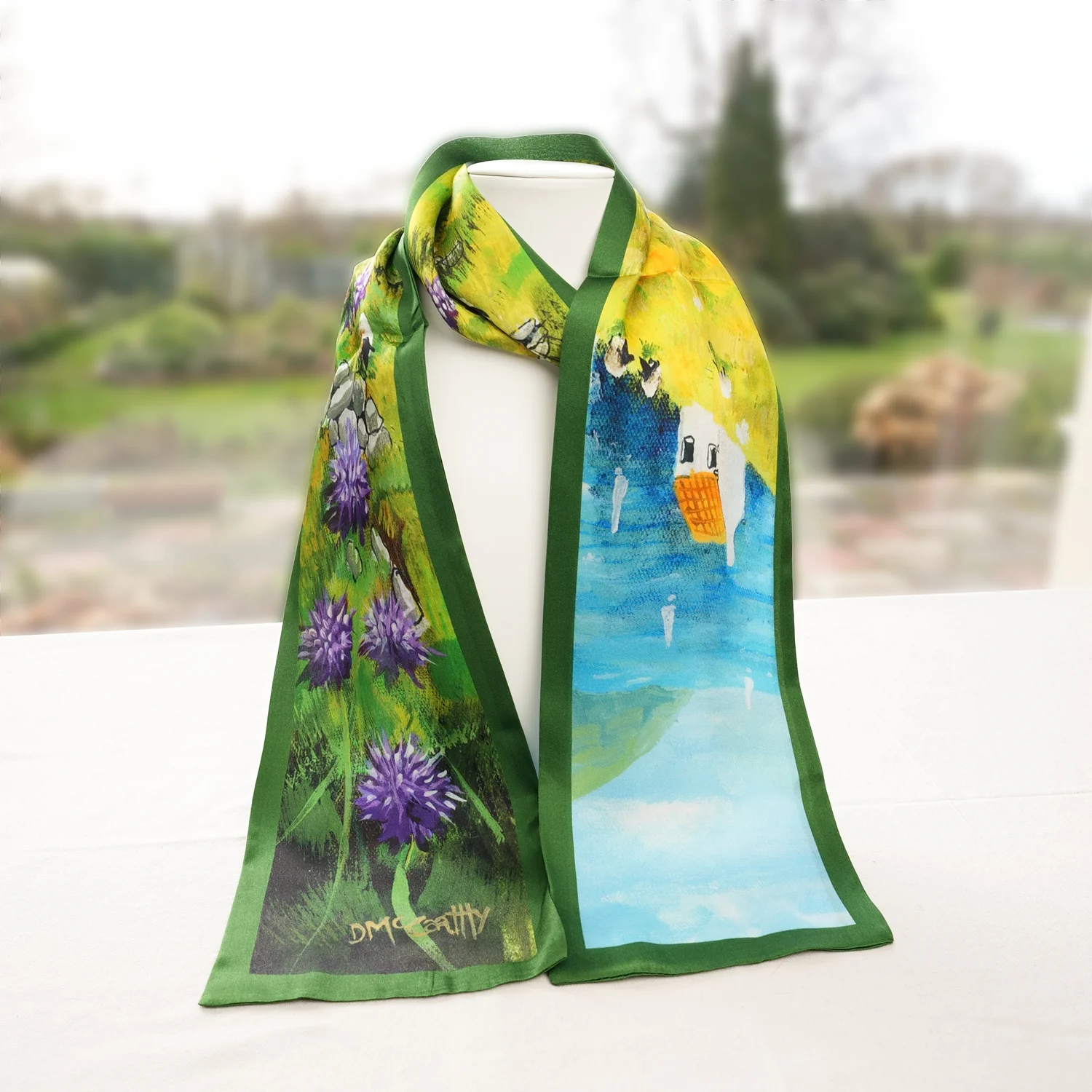 100% Mulberry Silk Scarf Versatile Double-sided Long Scarf Irish Landscape Painting