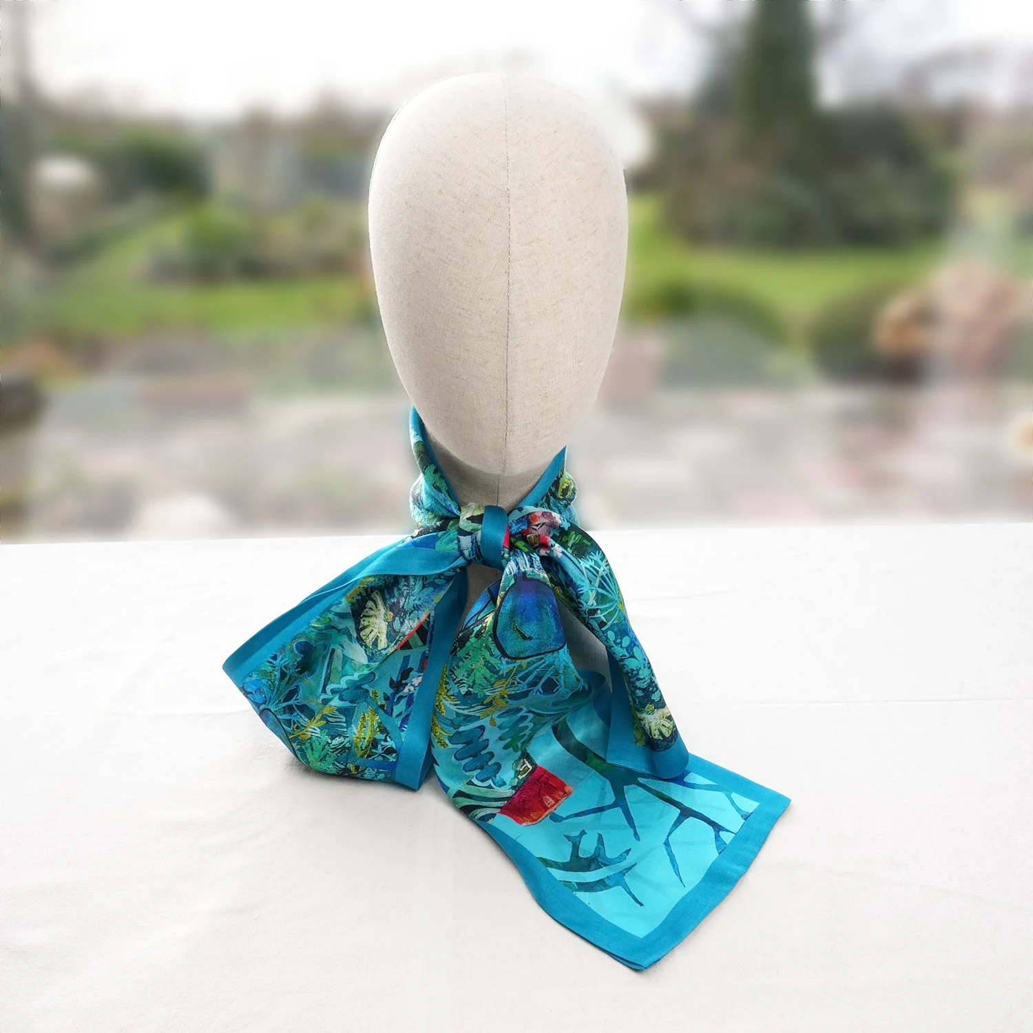 100% Mulberry Silk Scarf Versatile Double-sided Long Scarf Irish Painting Blue Moon - Image 3