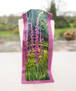 100% Mulberry Silk Scarf Versatile Double-sided Long Scarf Irish Painting Foxglove Flowers - Image 4