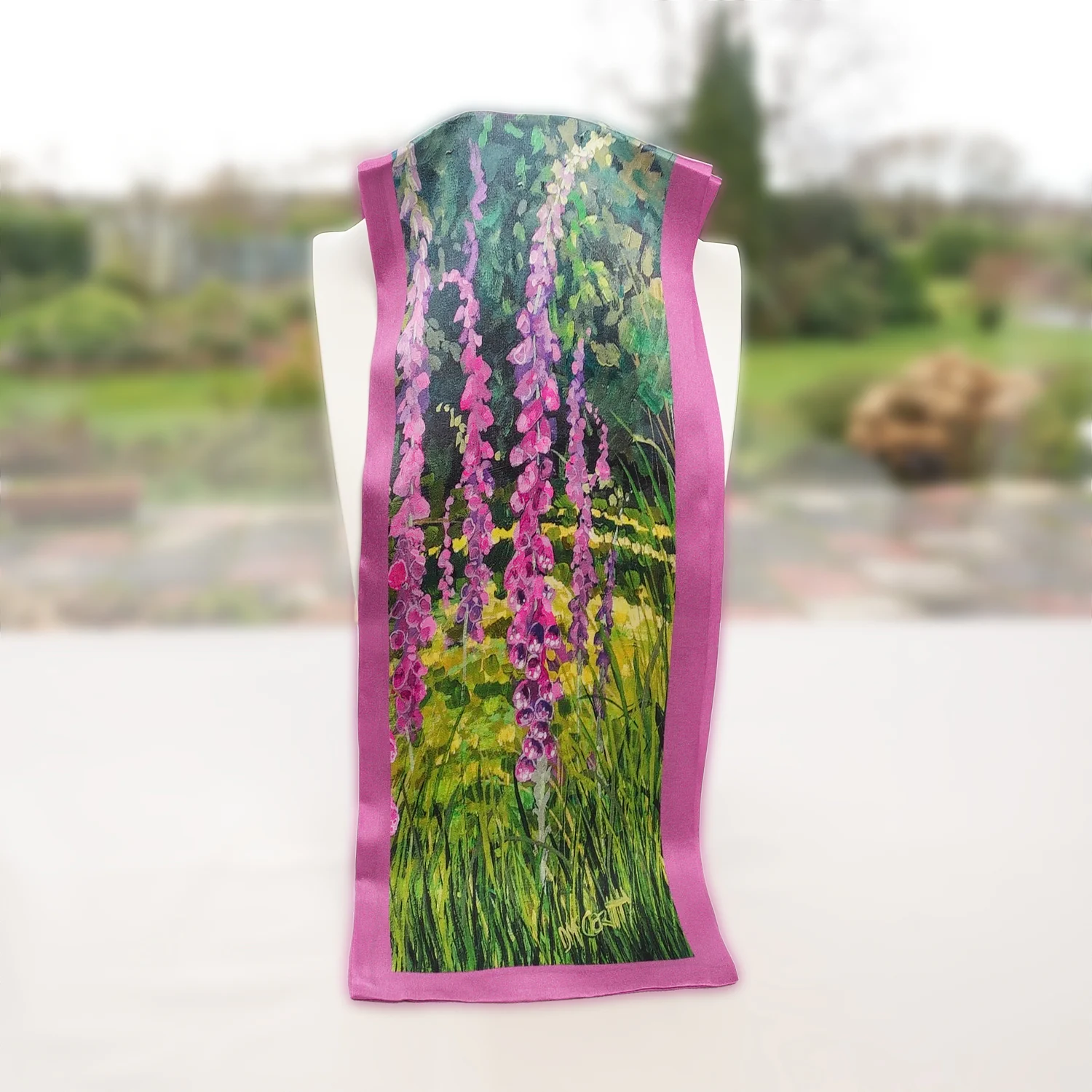 100% Mulberry Silk Scarf Versatile Double-sided Long Scarf Irish Painting Foxglove Flowers - Image 4
