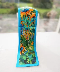 Alternative view of 100% Mulberry Silk Scarf Versatile Double-sided Long Scarf Irish Painting of Sunflowers