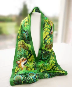 100% Mulberry Silk Scarf Versatile Double-sided Long Scarf Irish Painting The Fox
