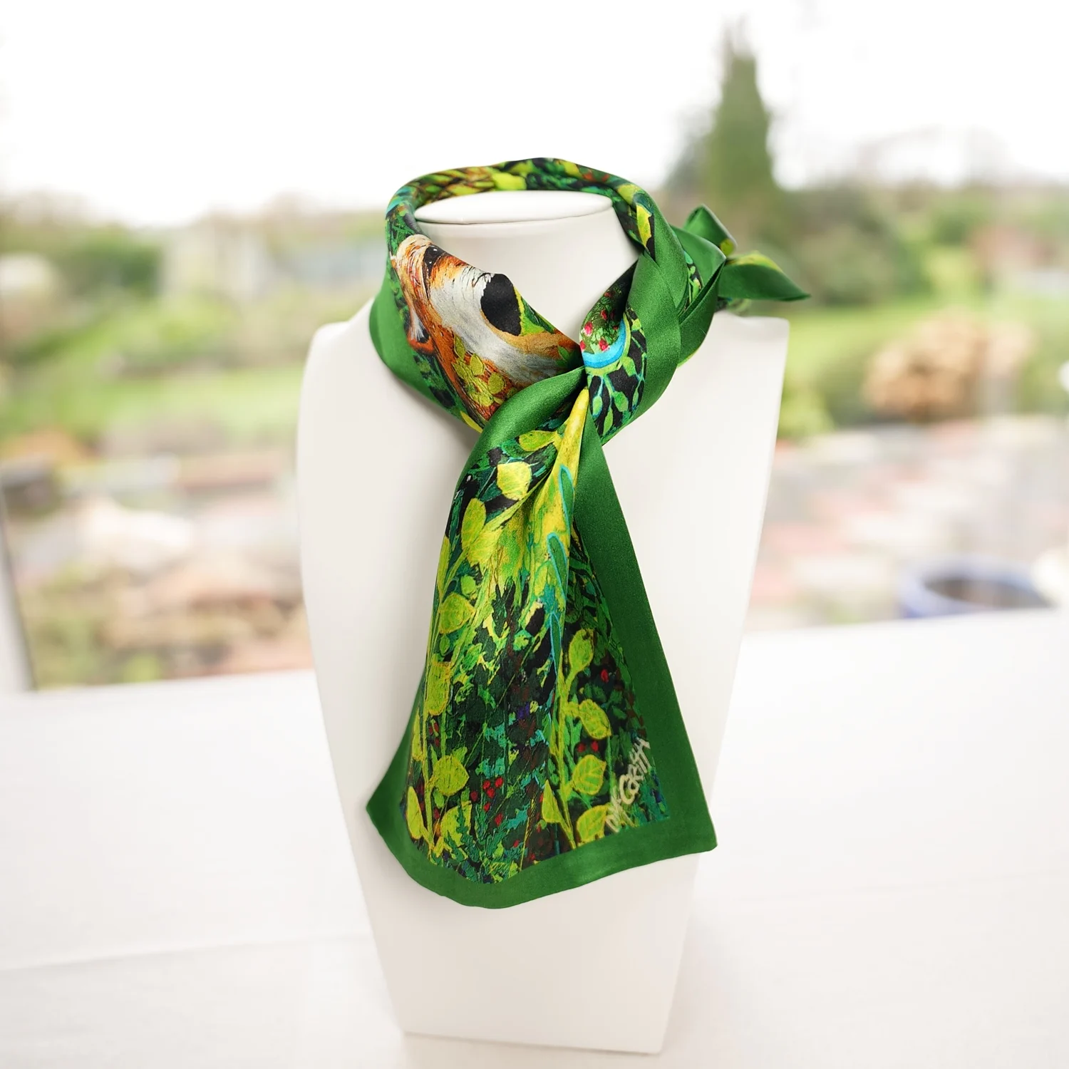 100% Mulberry Silk Scarf Versatile Double-sided Long Scarf Irish Painting The Fox - Image 4